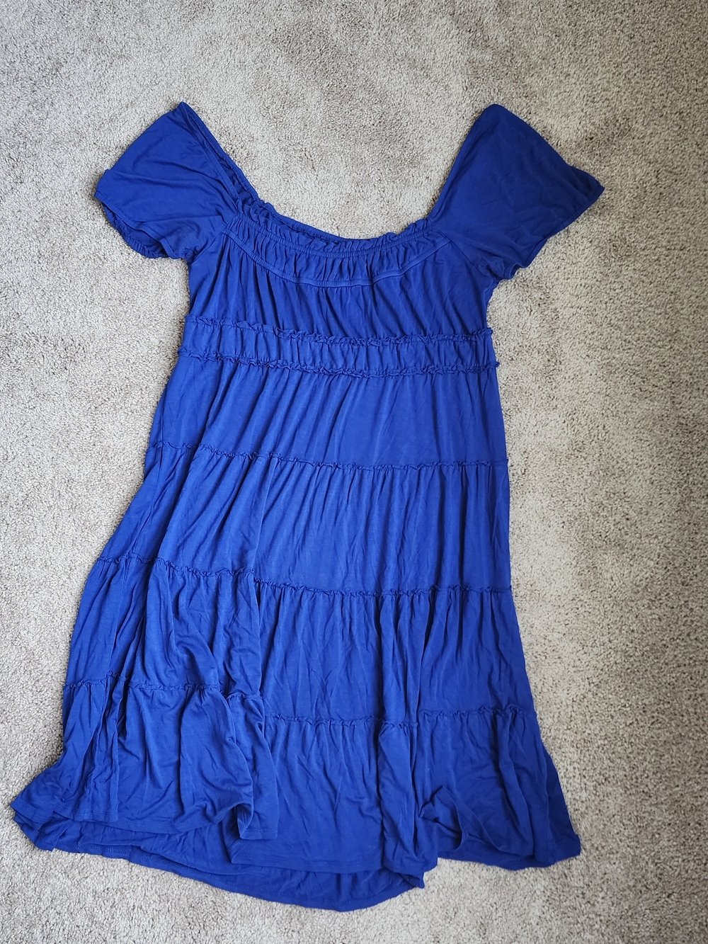 Royal Blue Off-Shoulder Tiered Dress